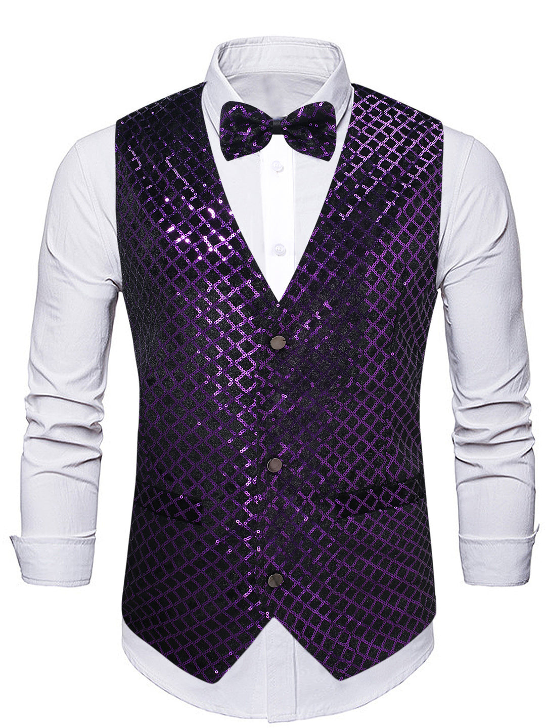 Herren elegante Paillettenweste mit passendem Fliegenbinder Aliams