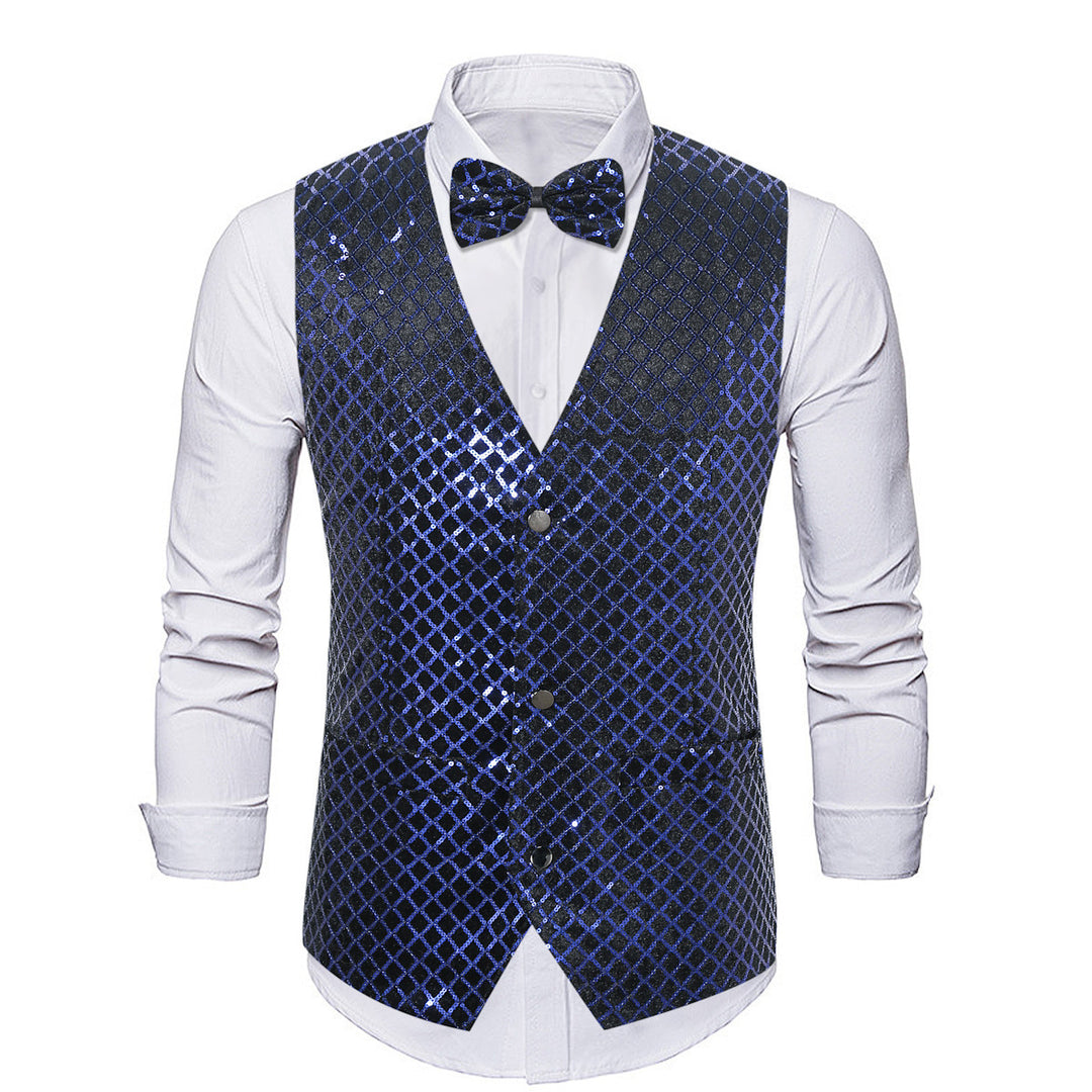 Herren eleganter Pailletten-Blazer mit passendem Fliegenverschluss Aliams