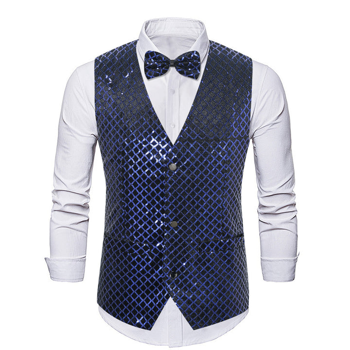 Herren eleganter Pailletten-Blazer mit passendem Fliegenverschluss Aliams