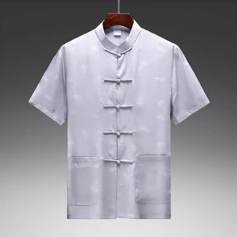 Herren Kurzarmhemd im traditionellen asiatischen Stil mit einzigartigen Knöpfen Aliams