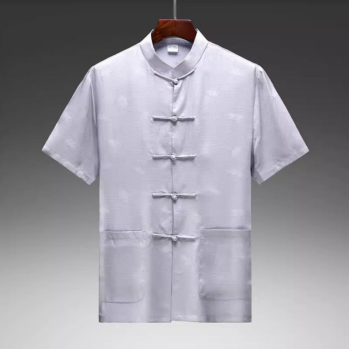 Herren Kurzarmhemd im traditionellen asiatischen Stil mit einzigartigen Knöpfen Aliams