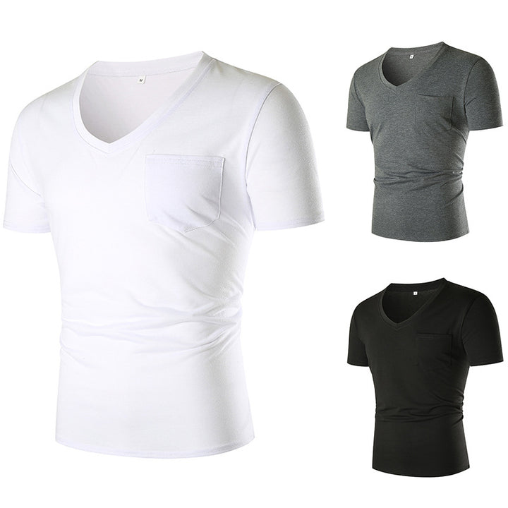 Herren V-Ausschnitt T-Shirt mit Brusttasche und figurbetonter Passform Aliams