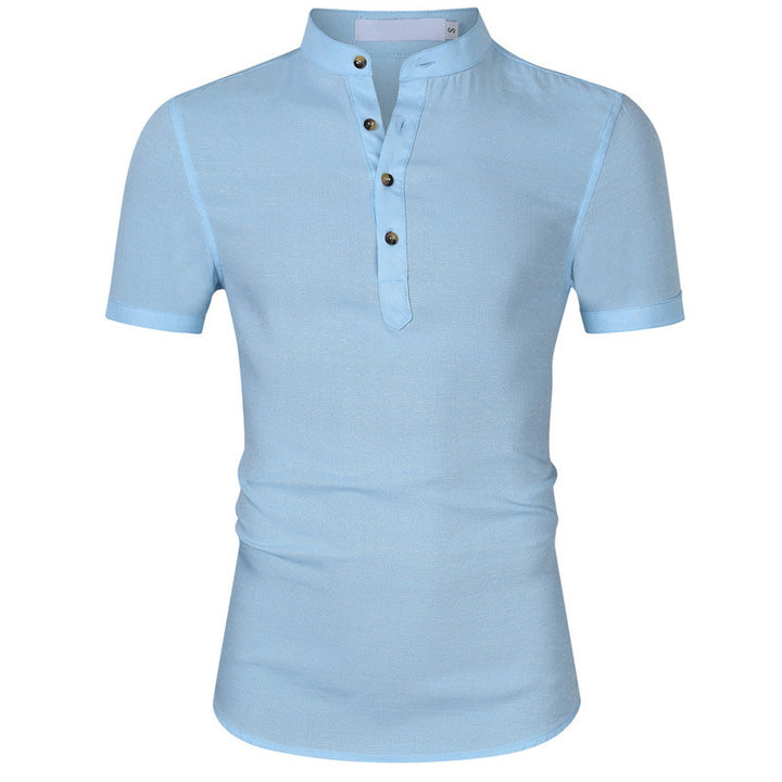 Herren Kurzarm Henley-Shirt mit edlem Knopfdesign und modernem Stehkragen Aliams