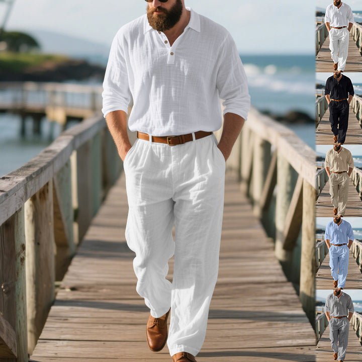 Herren eleganter Freizeit-Jumpsuit mit praktischen Taschen und stylischem Henley-Ausschnitt Aliams