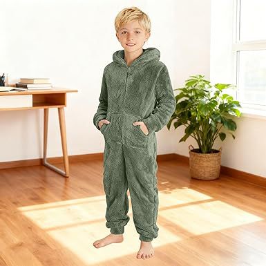 Unisex Kuscheliger Fleece-Overall mit Kapuze Aliams