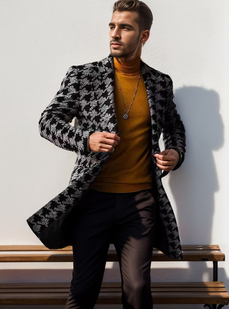 Herren eleganter Mantel im Hahnentrittmuster Aliams