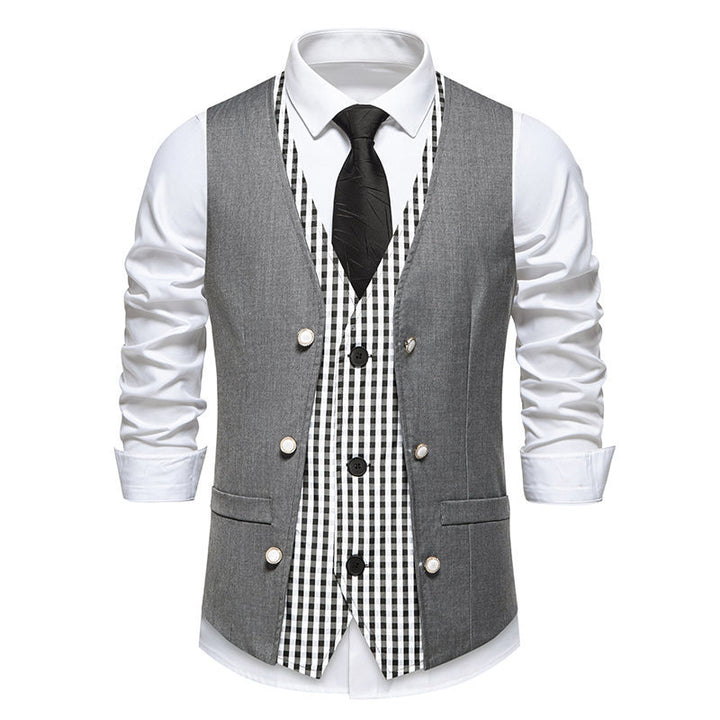 Herren elegante Anzugweste mit prügelndem Karomuster und doppelter Knopfleiste Aliams