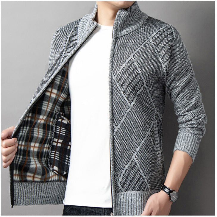 Herren Strickjacke mit modernem Zipper und grafischem Muster Aliams