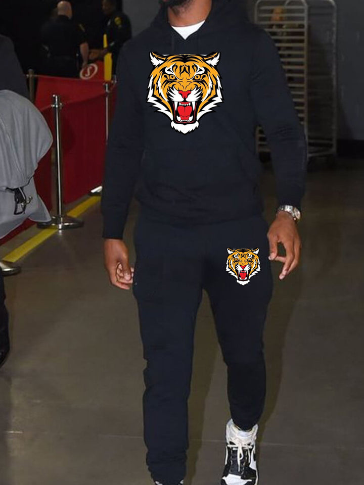 Herren Sportliches Hoodie und Jogginghose Set mit Tiger-Motiv Aliams