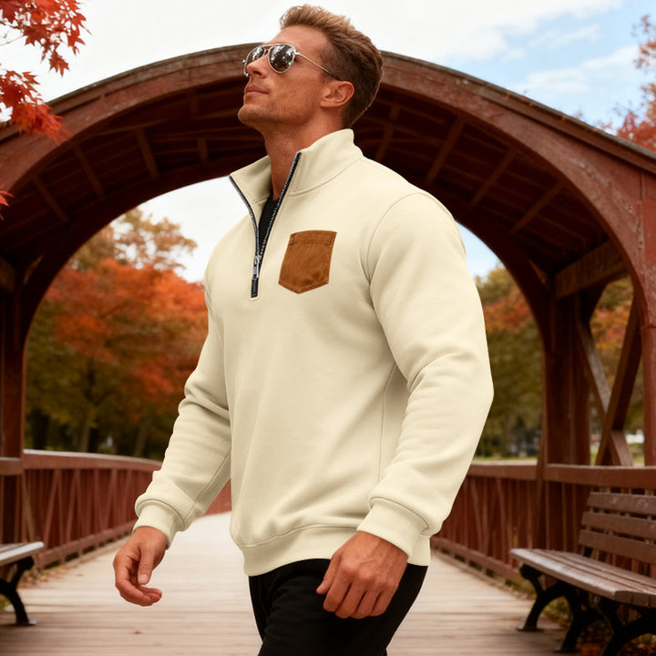 Herren Fleecepullover mit halbem Reißverschluss und praktischer Brusttasche Aliams