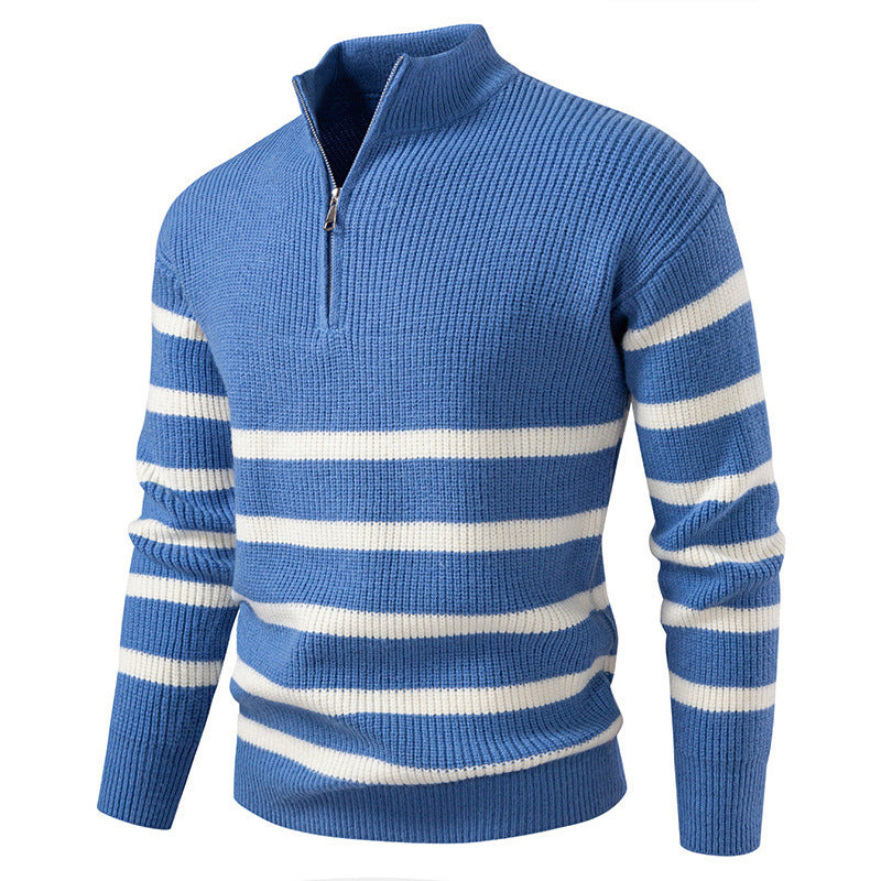 Herren Strickpullover mit halbem Reißverschluss und modernem Streifen-Design Aliams