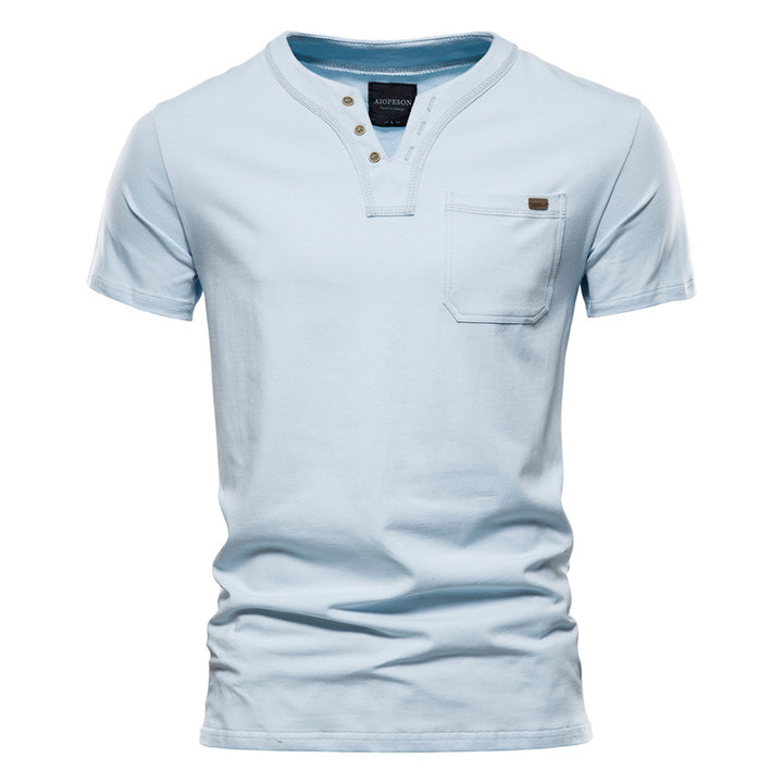 Herren Kurzarm-Shirt mit modernem Henley-Ausschnitt und Brusttasche Aliams