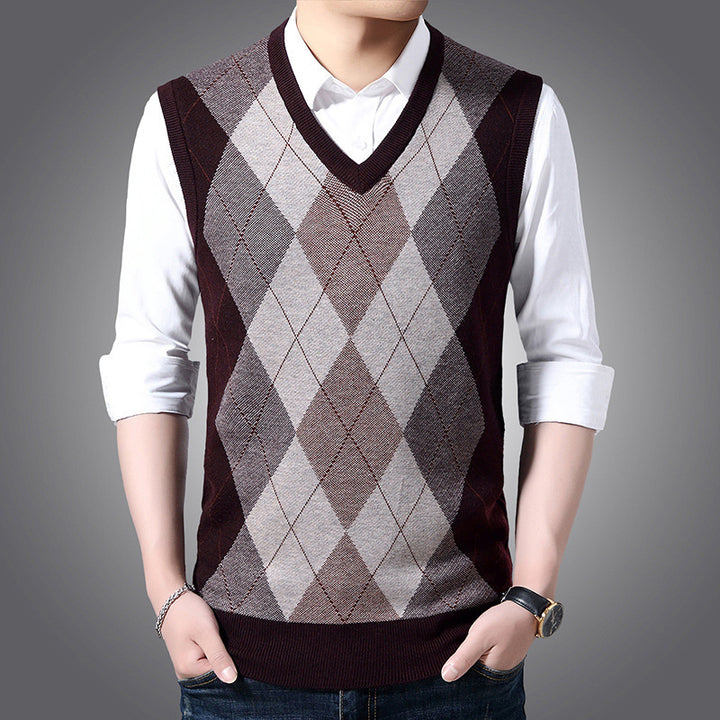 Herren elegante Argyle-Strickweste Aliams