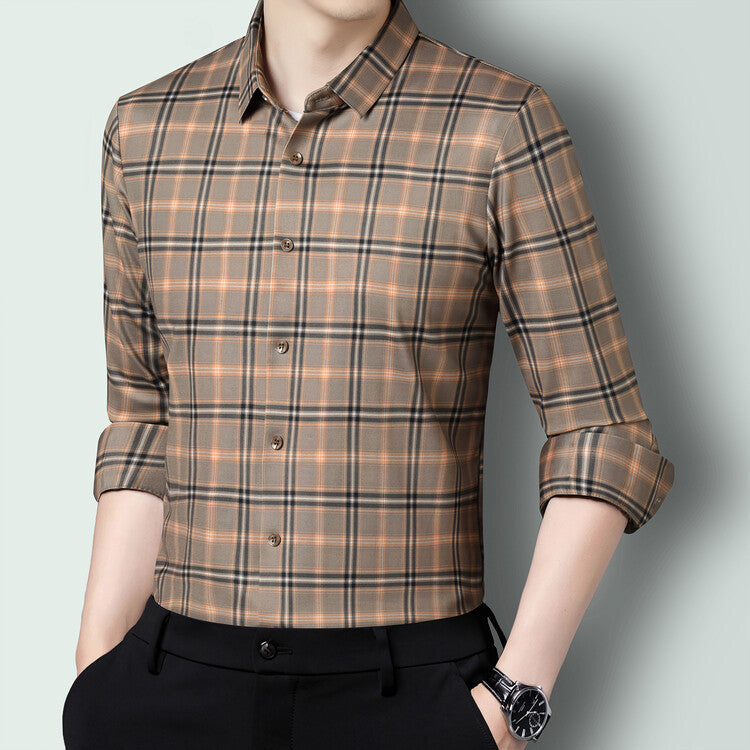 Herren kariertes Langarmhemd aus atmungsaktiver Baumwolle Aliams