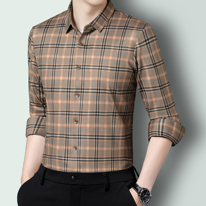 Herren kariertes Langarmhemd aus atmungsaktiver Baumwolle Aliams