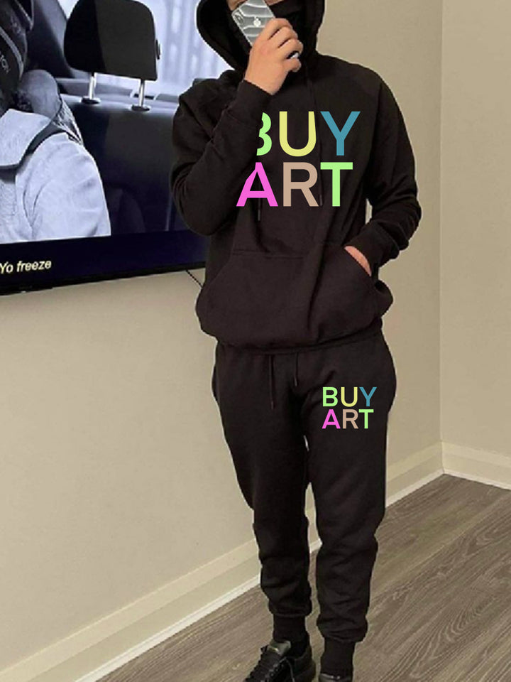 Herren Hoodie- und Jogginghose-Set mit künstlerischem Grafikdruck und lässigem Schnitt Aliams