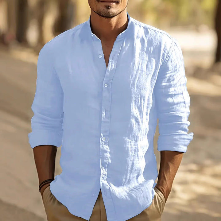 Herren leichtes Leinenhemd mit modernem Stehkragen Aliams