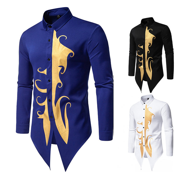 Herren langärmliges Designerhemd mit einzigartigem Muster und asymmetrischem Schnitt Aliams