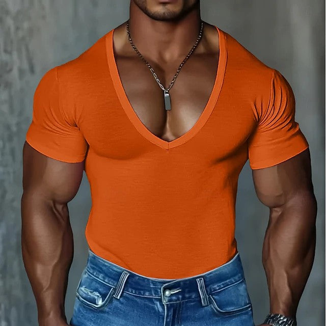 Herren Figurbetontes V-Ausschnitt T-Shirt aus leichtem Baumwollmix Aliams