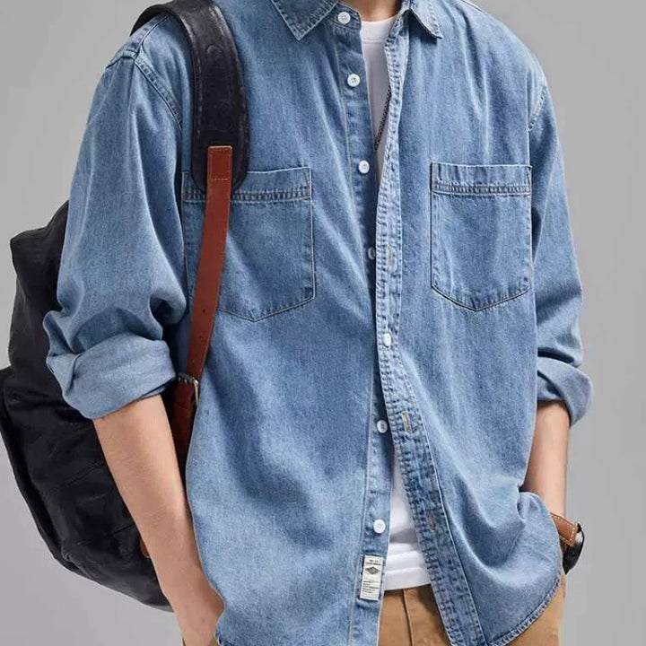 Herren Denim-Hemdjacke mit praktischen Brusttaschen Aliams