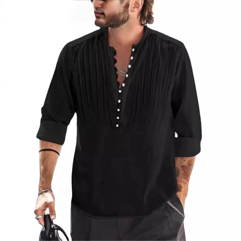 Herren Elegantes Button-Down Plisseehemd Aliams