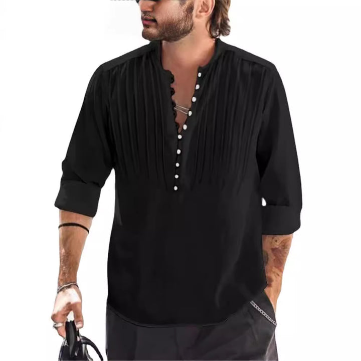 Herren Elegantes Button-Down Plisseehemd Aliams