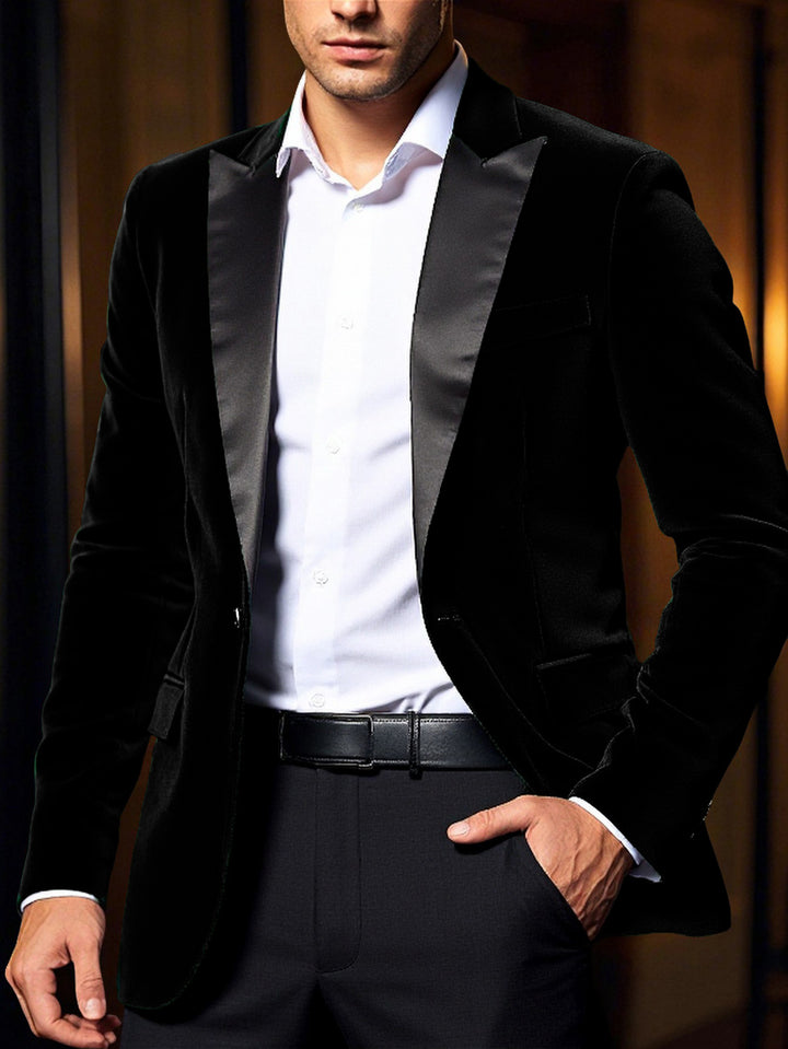 Herren eleganter Samtblazer mit satinierter Kragenpartie Aliams