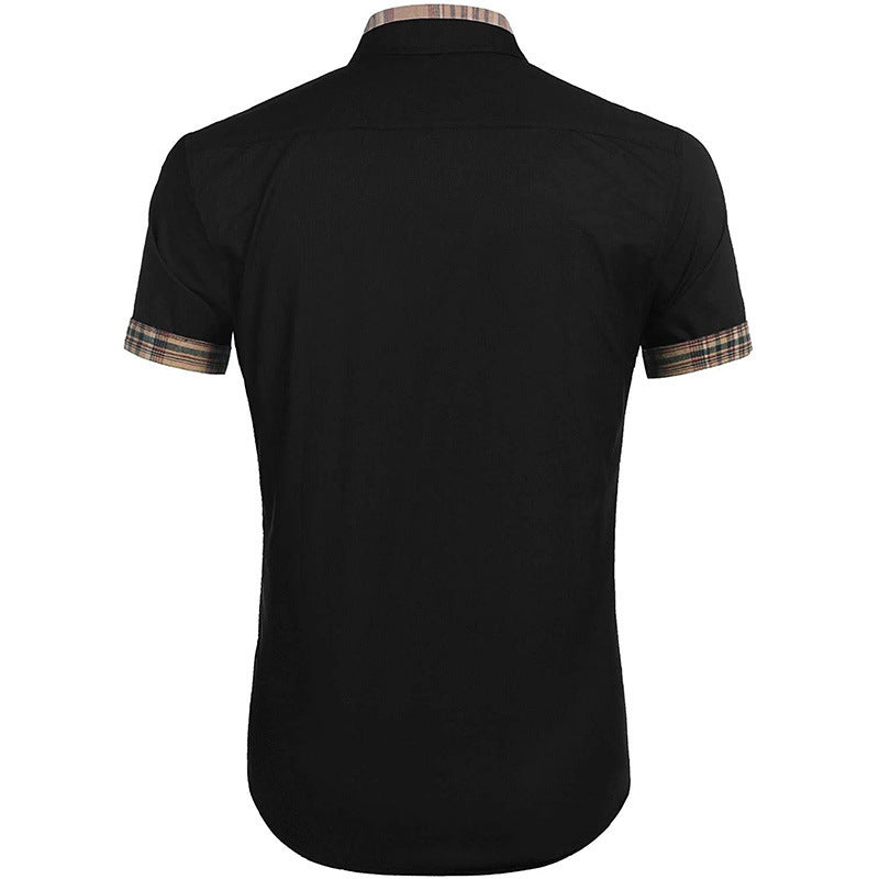Herren Kurzarm-Hemd mit kariertem Kragen und Brusttasche Aliams