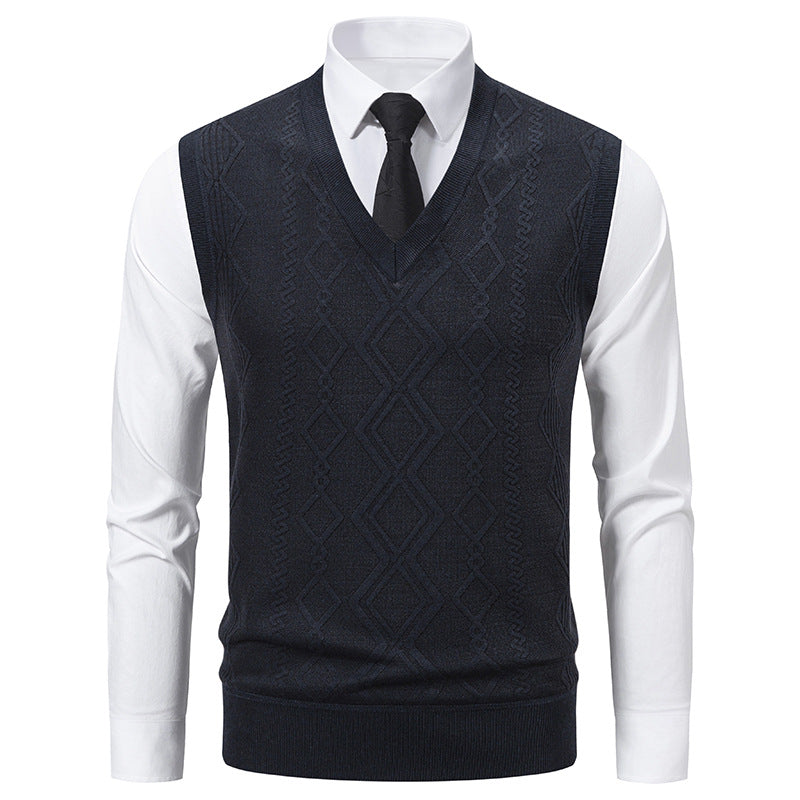 Herren elegante Strickweste mit V-Ausschnitt und strukturiertem Muster Aliams