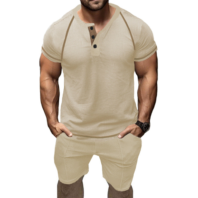 Herren Kurzarm-Henley-Shirt mit modernem Design und Knopfdetails Aliams