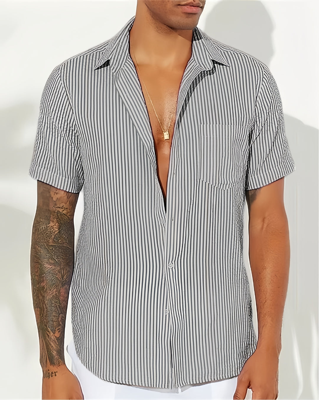 Herren Freizeit gestreiftes kurzärmeliges Button-Up Hemd Aliams