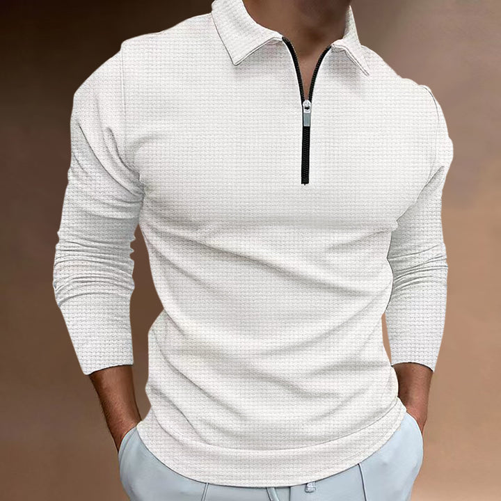 Herren strukturiertes Langarmshirt mit Reißverschluss und Stehkragen Aliams