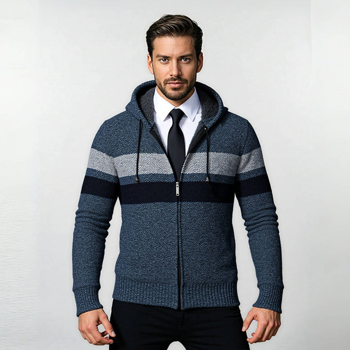 Herren stylische Strickjacke mit Kapuze und innovativem Design Aliams