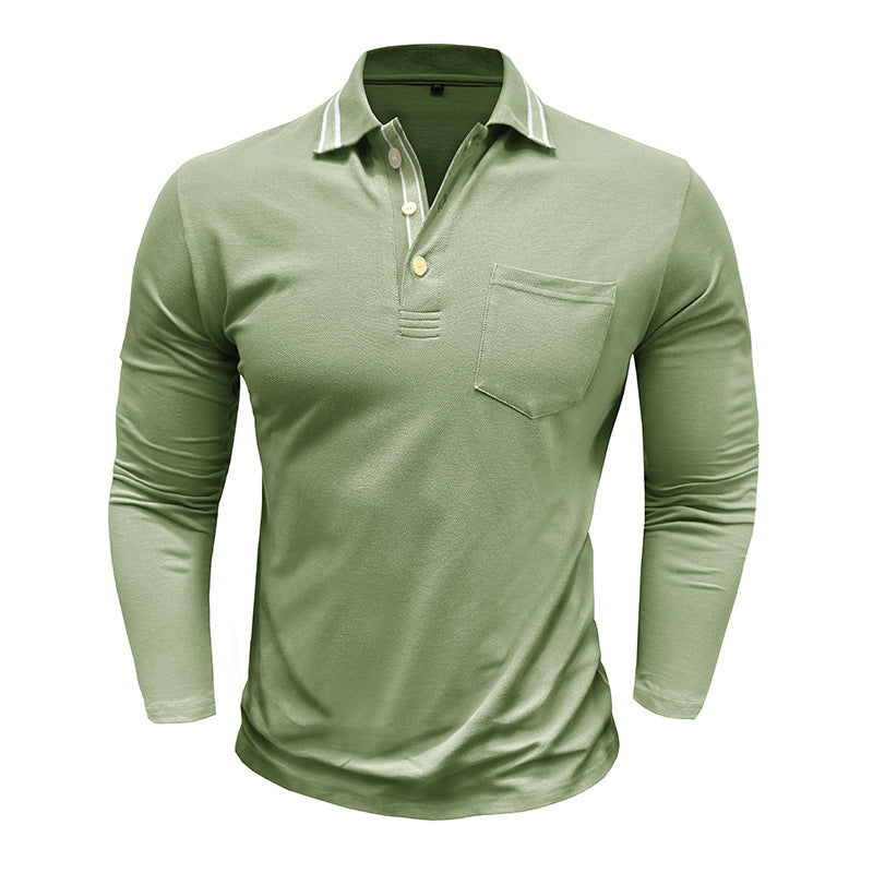Herren elegantes Langarm Poloshirt mit modischen Details Aliams