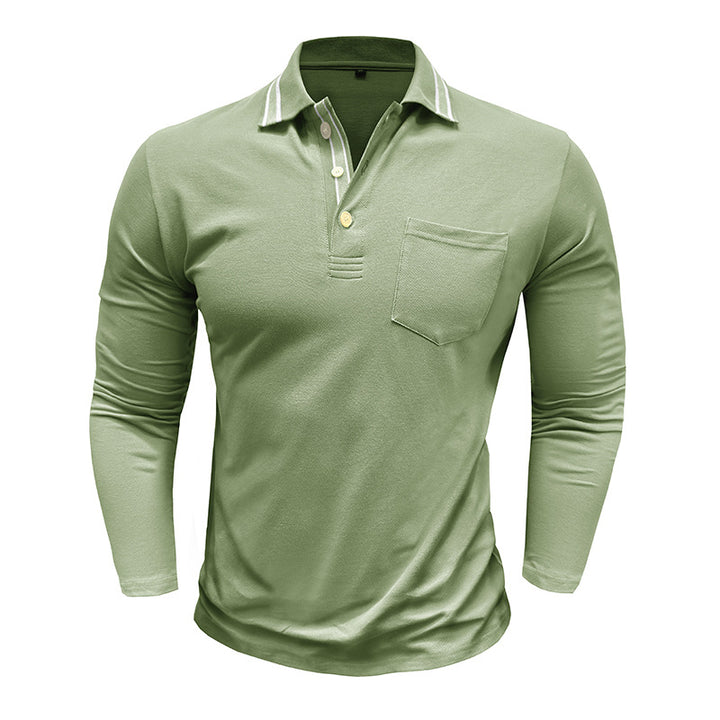 Herren elegantes Langarm Poloshirt mit modischen Details Aliams