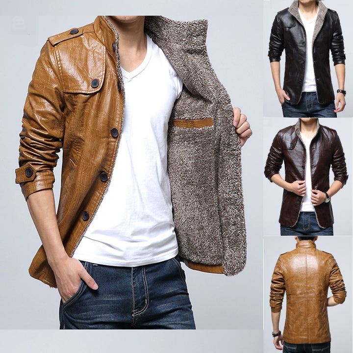 Herren Kunstlederjacke mit warmem Innenfutter Aliams