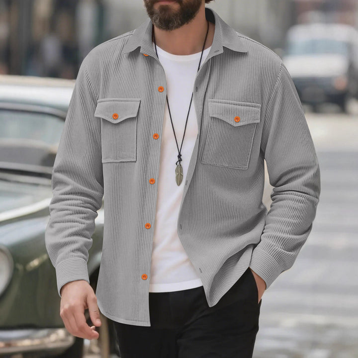 Herren Kordhemd mit doppelten Brusttaschen und modernem Schnitt Aliams
