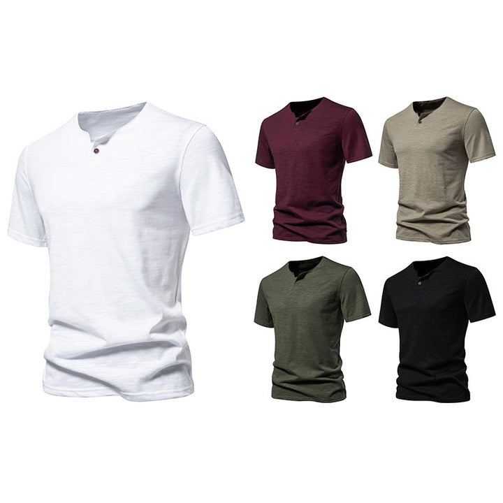 Herren Kurzarm-Henley-Shirt mit modernem Stehkragen und hochwertiger Baumwollqualität Aliams