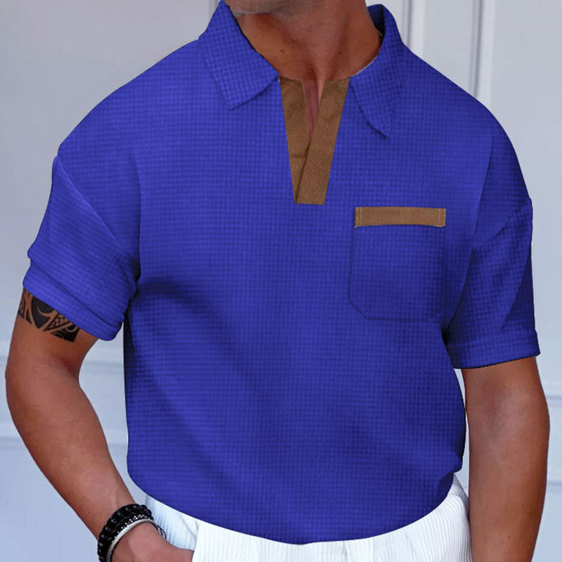 Herren Kurzarm-Polohemd mit modernem Stehkragen und Brusttasche Aliams