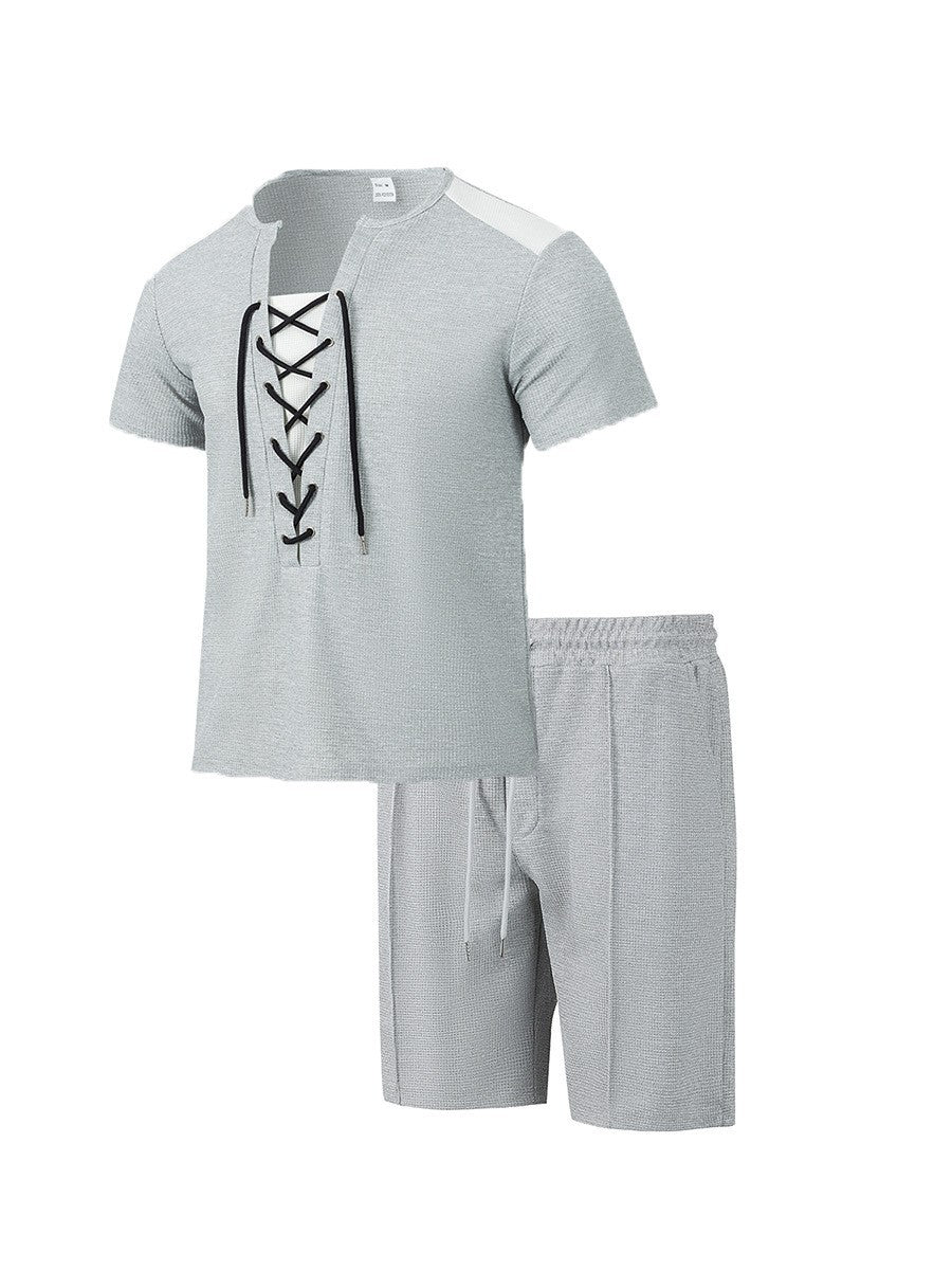 Herren sportliches Kurzarm-Set mit strukturiertem Obermaterial und modischem Schnürdesign Aliams