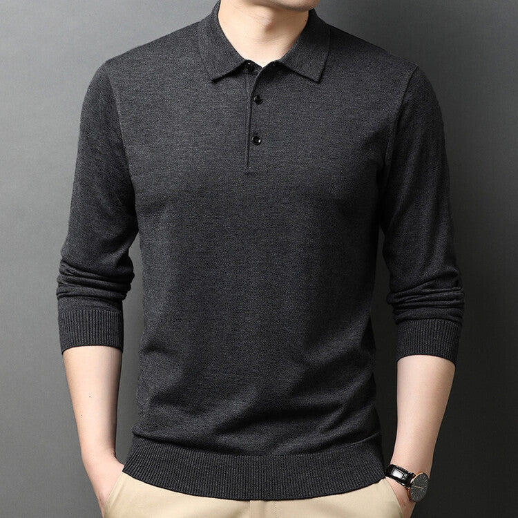 Herren eleganter Strickpullover mit Polokragen und Knopfleiste Aliams