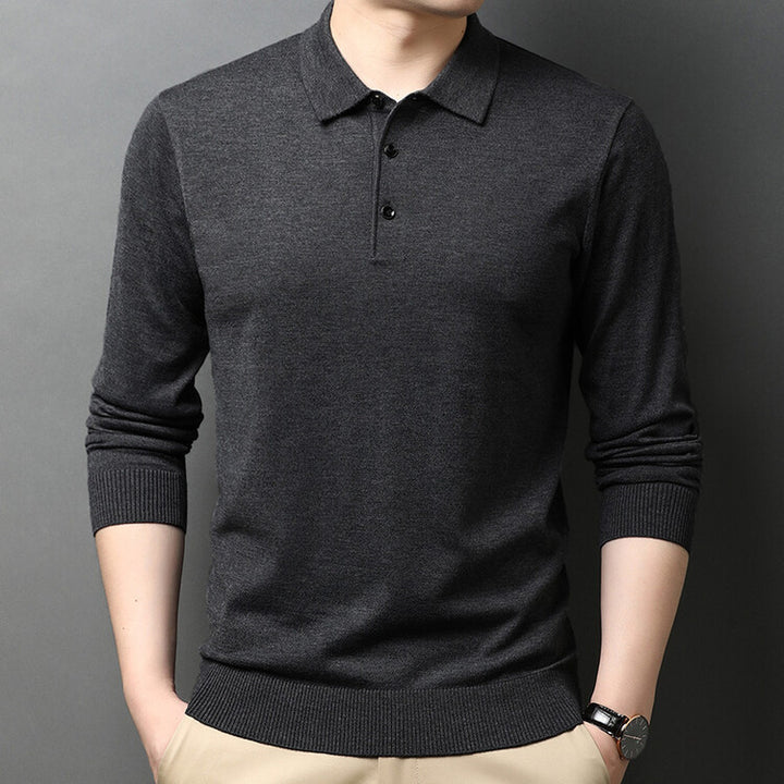 Herren eleganter Strickpullover mit Polokragen und Knopfleiste Aliams