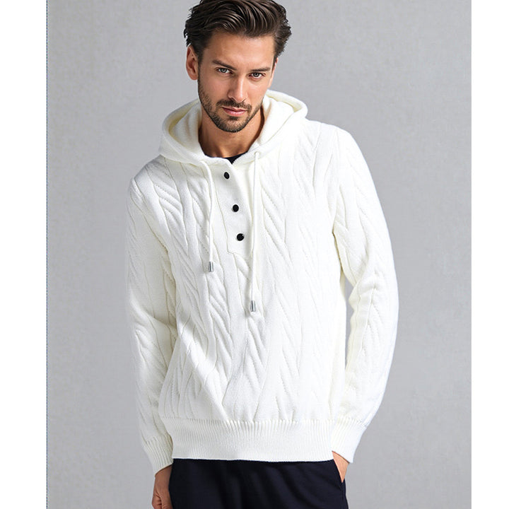 Herren stylischer Strickpullover mit Kapuze und Knopfdetails Aliams