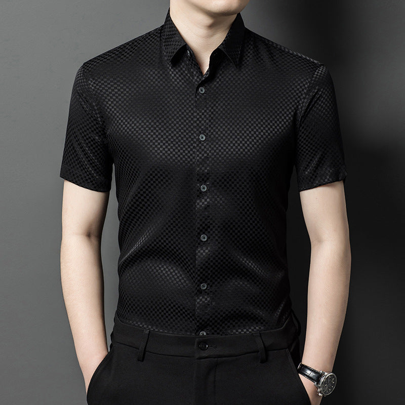 Herren Kurzarmhemd aus hochwertigem Baumwollmix mit subtilen Rautenmuster Aliams