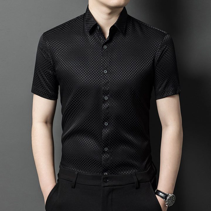 Herren Kurzarmhemd aus hochwertigem Baumwollmix mit subtilen Rautenmuster Aliams