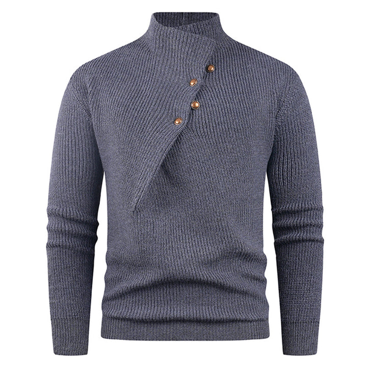 Herren Strickpullover mit asymmetrischem Kragen und dekorativen Holzknöpfen Aliams