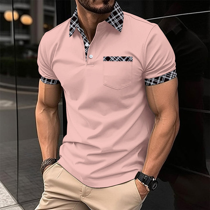 Herren elegantes Polohemd mit kontrastierendem Kragen und Brusttasche Aliams