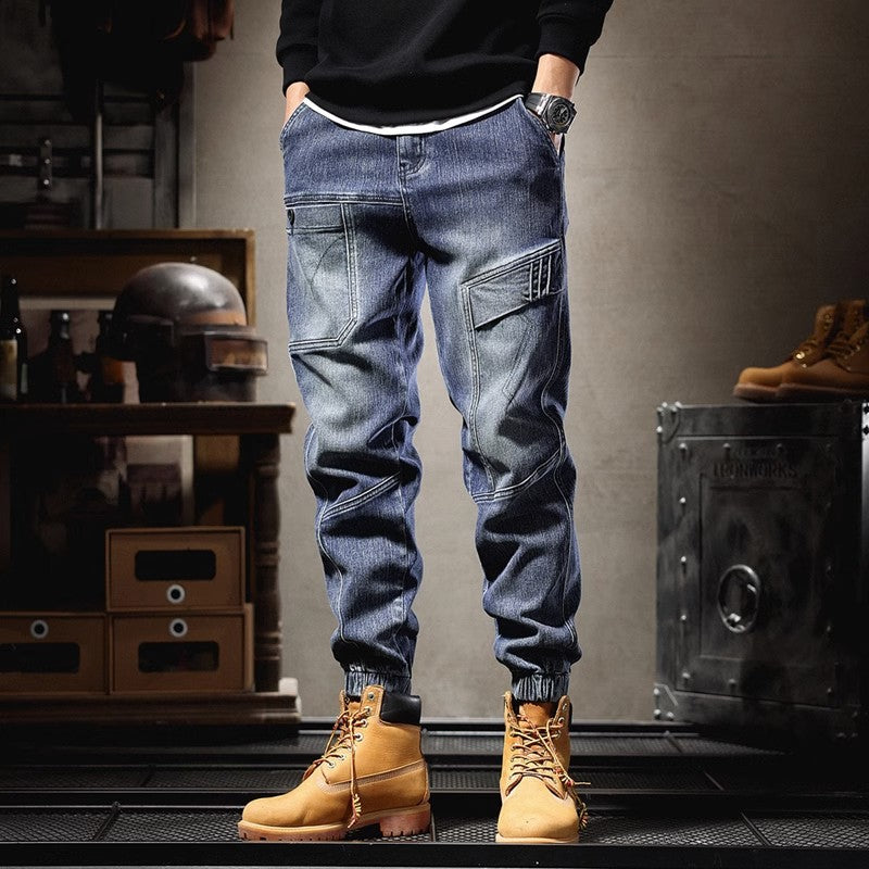 Herren Cargo-Jeans im urbanen Design mit multifunktionalen Taschen und elastischem Bund Aliams