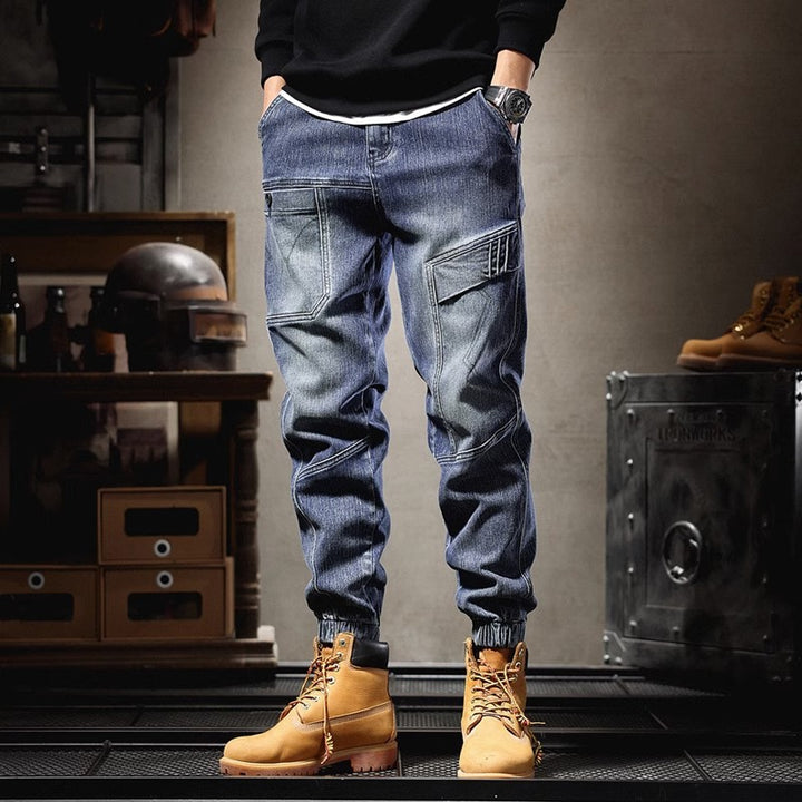 Herren Cargo-Jeans im urbanen Design mit multifunktionalen Taschen und elastischem Bund Aliams