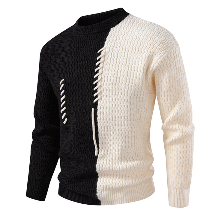 Herren Grobstrickpullover mit asymmetrischem Muster und dekorativem Detail Aliams